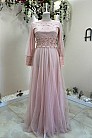 İncili Dantelli Tül Elbise - Açık Pembe - MN-4641