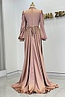 Taş Ve Drape Detaylı Pelerin Kuyruklu İncilay Abiye - Rose - MN-4689